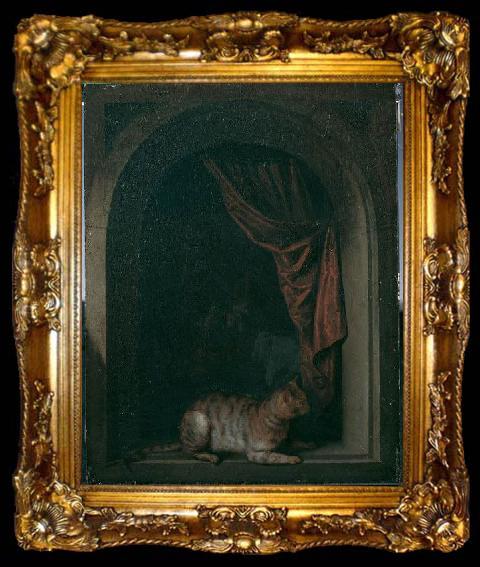 framed  Gerard Dou Eine Katze am Fenster eines Malerateliers, ta009-2